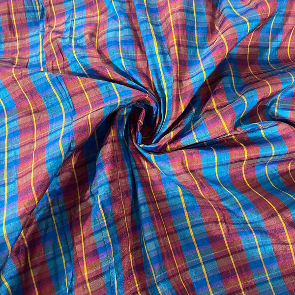 Raw Silk Dupion-Red & Blue-Check