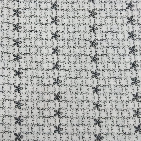 White Cotton Floral Black Embroidered Fabric