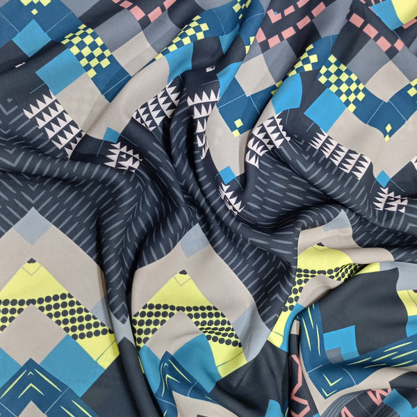 Multi Colour Chevron Print On Royal Georgette RGPL17