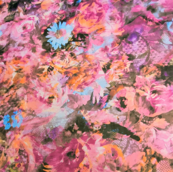 Pink Floral Print On Silk Chiffon-SCPS185