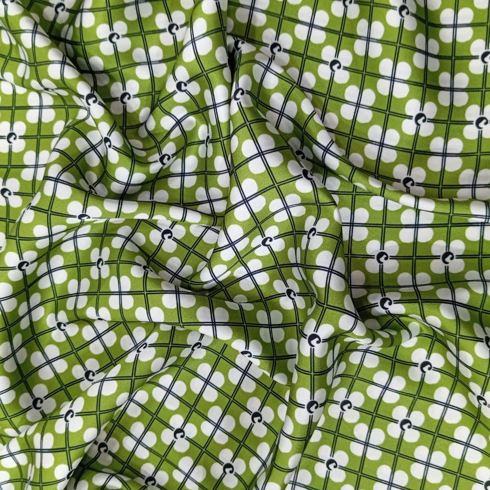 Green Abstract Print On Korean Satin-KSPL45