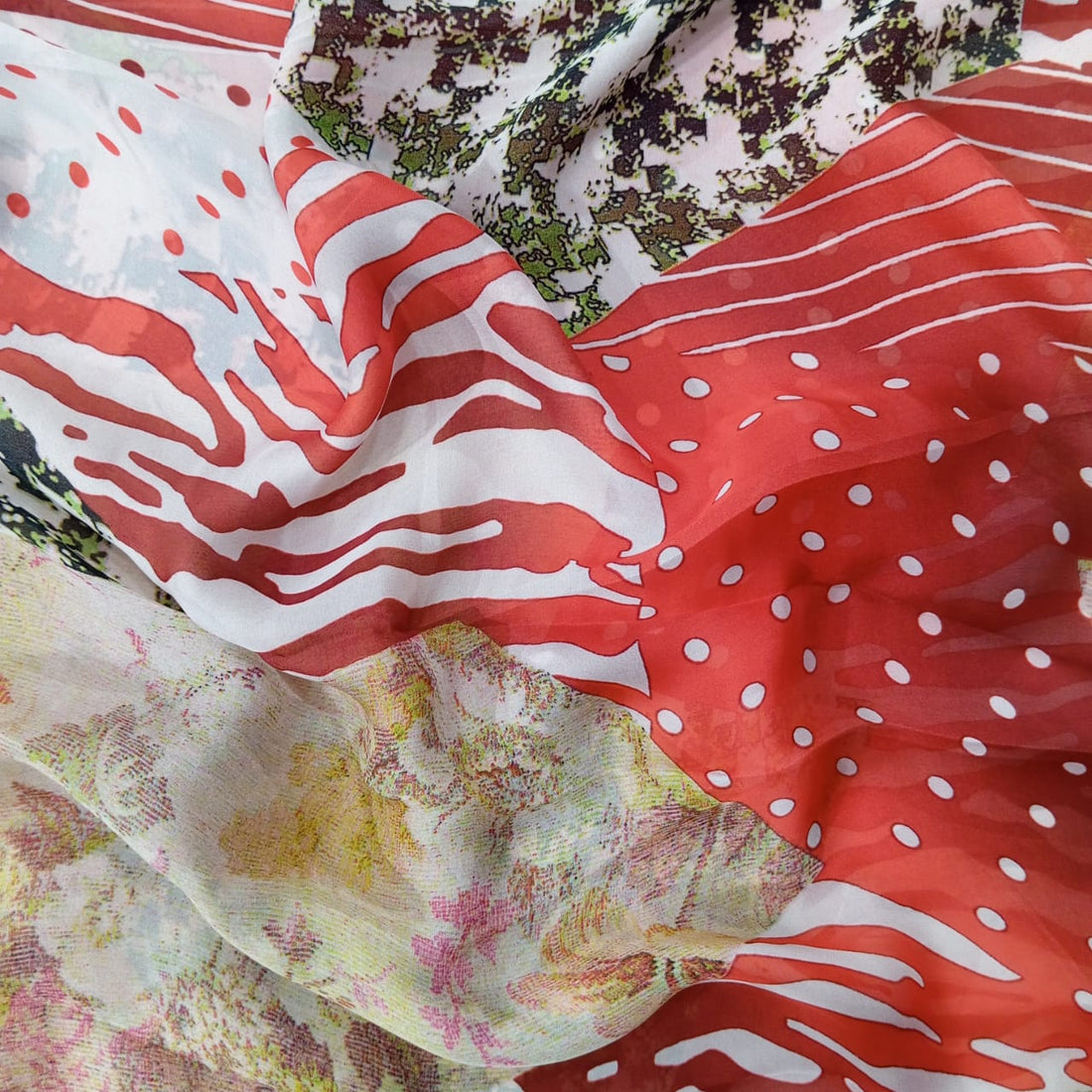 Red & White Marble Print On Habutai Satin HSPS48