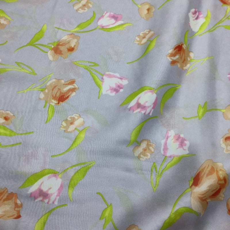 Grey Base Floral Print On Chiffon Satin-CSP1