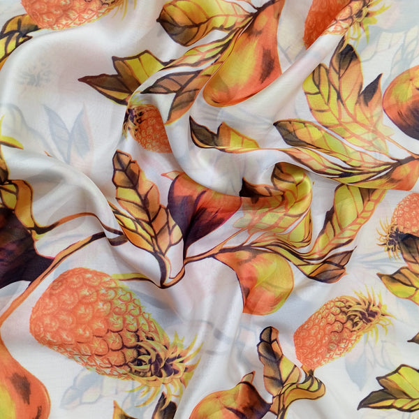 White Base Pineapple Print On Habutai Satin HSPS93