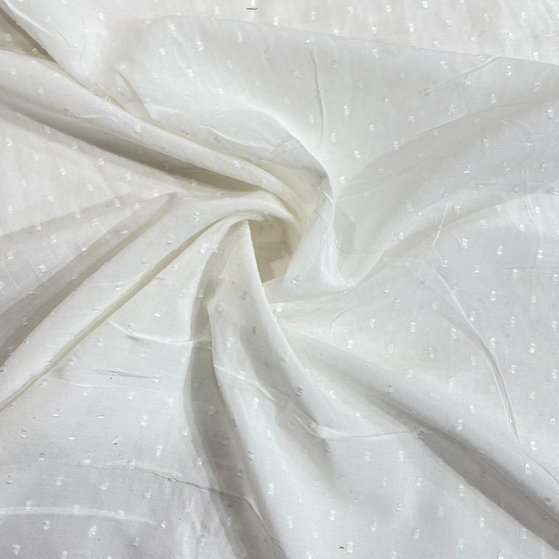 White Cotton Silk Swiss Dotted Fabric