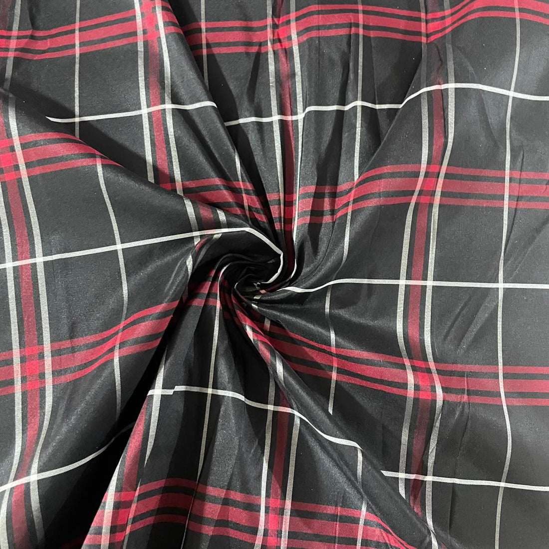 Silk Taffeta-Black, Red & White-Check