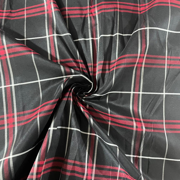 Silk Taffeta-Black, Red & White-Check