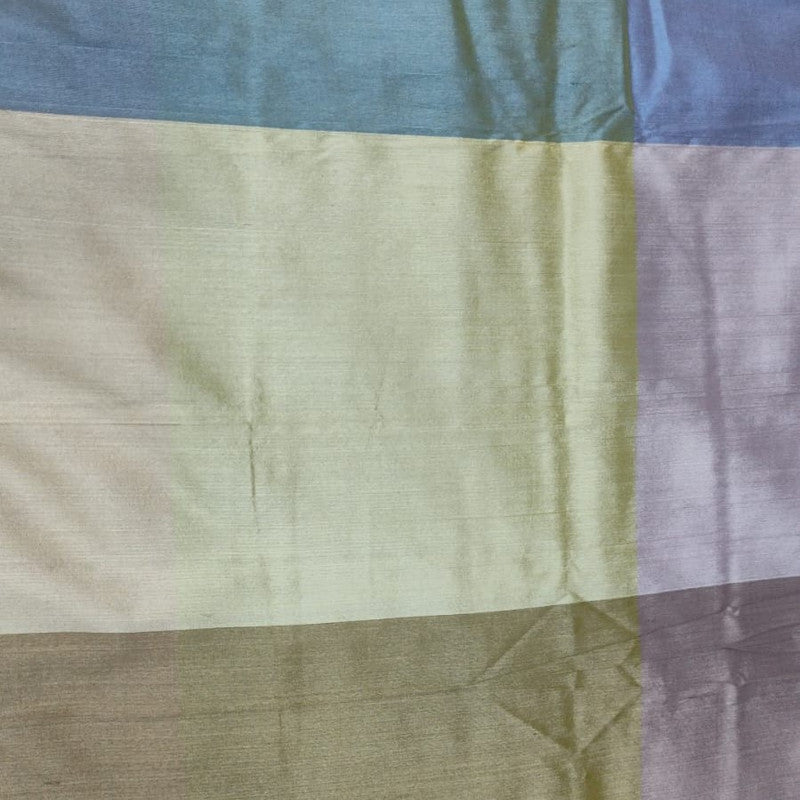 Dupion Silk -Black & White & Blue-Check