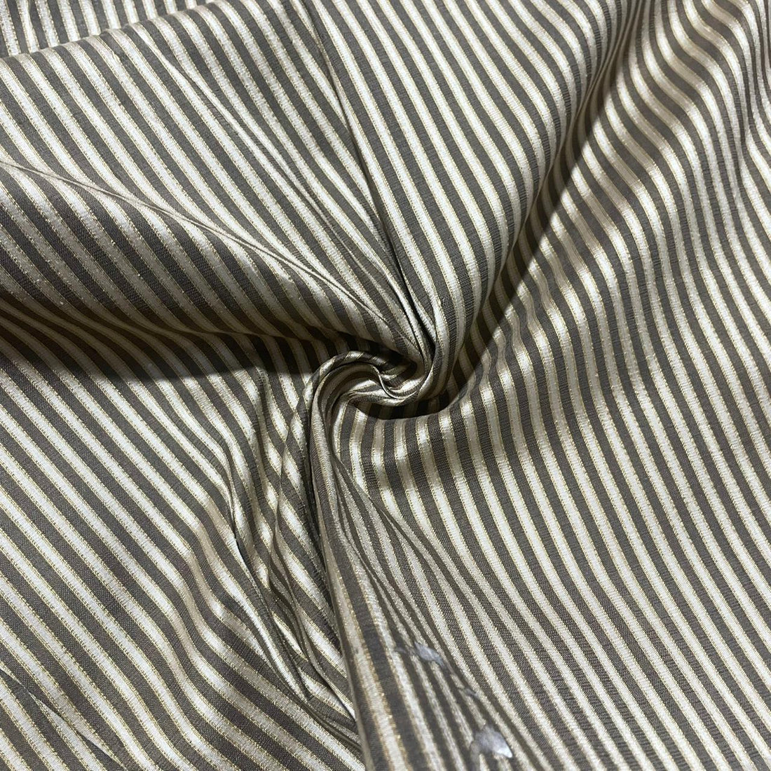 Raw Silk Dupion-Olive-Stripes (Handloom)