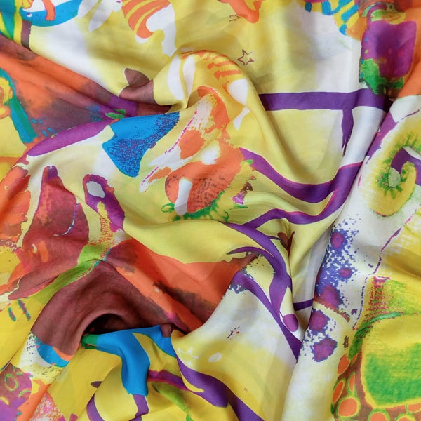 Yellow Popat Print On Habutai Satin HSPS06