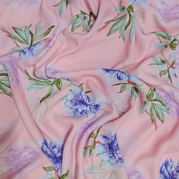 Pink Base Floral Print On Royal Georgette RGPA55
