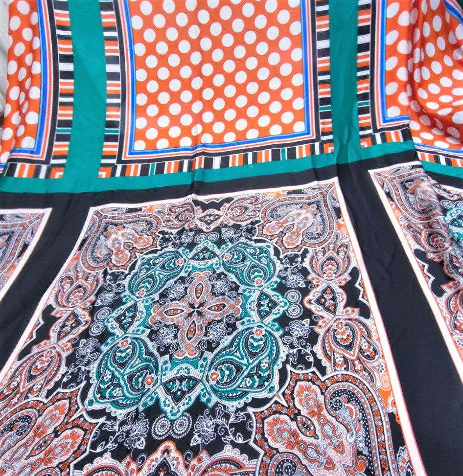 Orange Panel Print On Korean Satin KSPS82