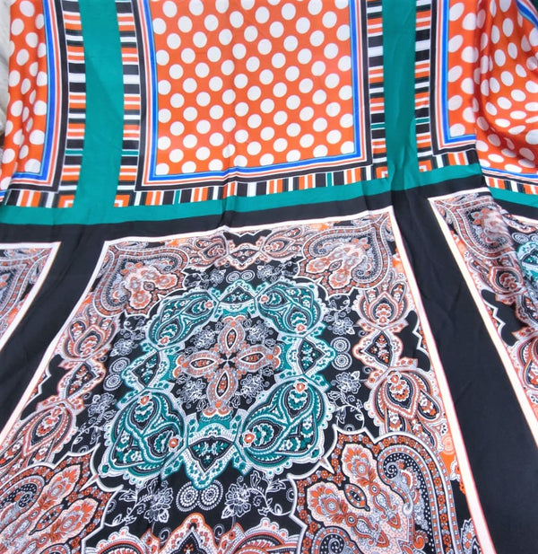 Orange Panel Print On Korean Satin KSPS82