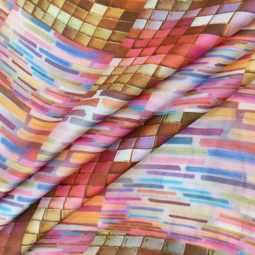 Abstract Club Print On Habutai Satin HSPS03