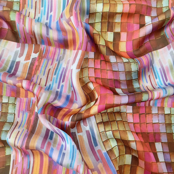 Abstract Club Print On Habutai Satin HSPS03