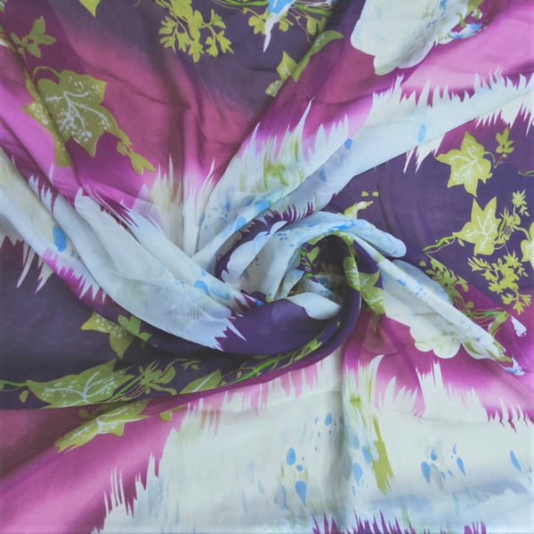 Aztech Leaf Print On Silk Chiffon-SCPS108