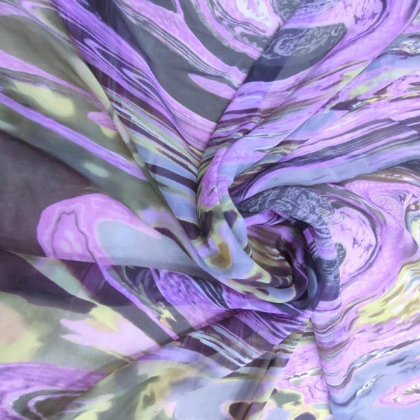 Purple Marble Effect Print On Silk Chiffon-SCPS256