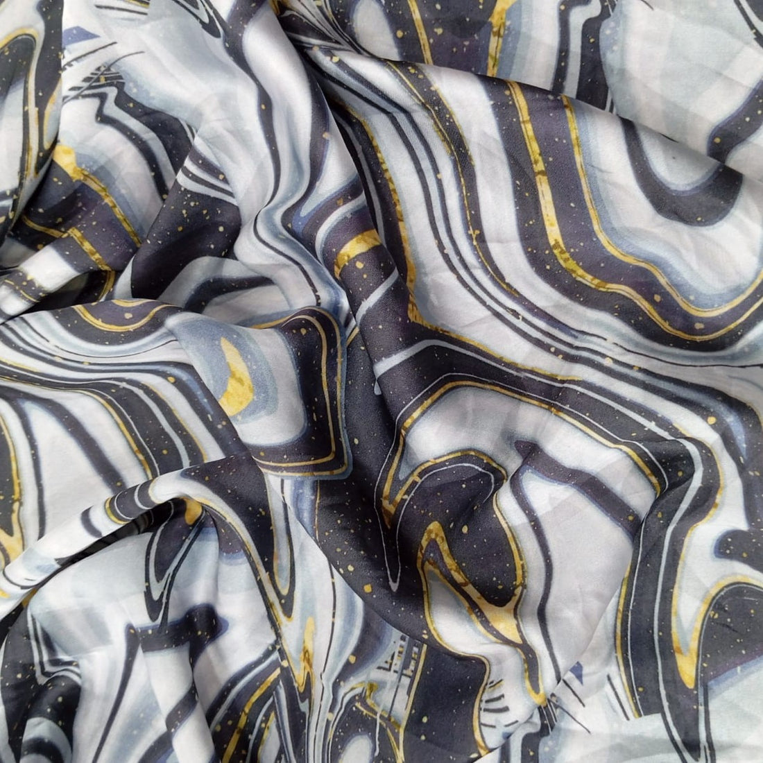 Black & White Marble Print On Korean Satin-KSPA08
