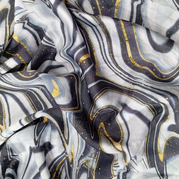Black & White Marble Print On Korean Satin-KSPA08