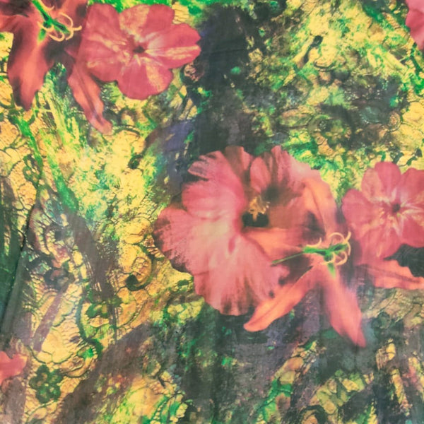 Red Flower Forest Print On Silk Chiffon-SCPS194