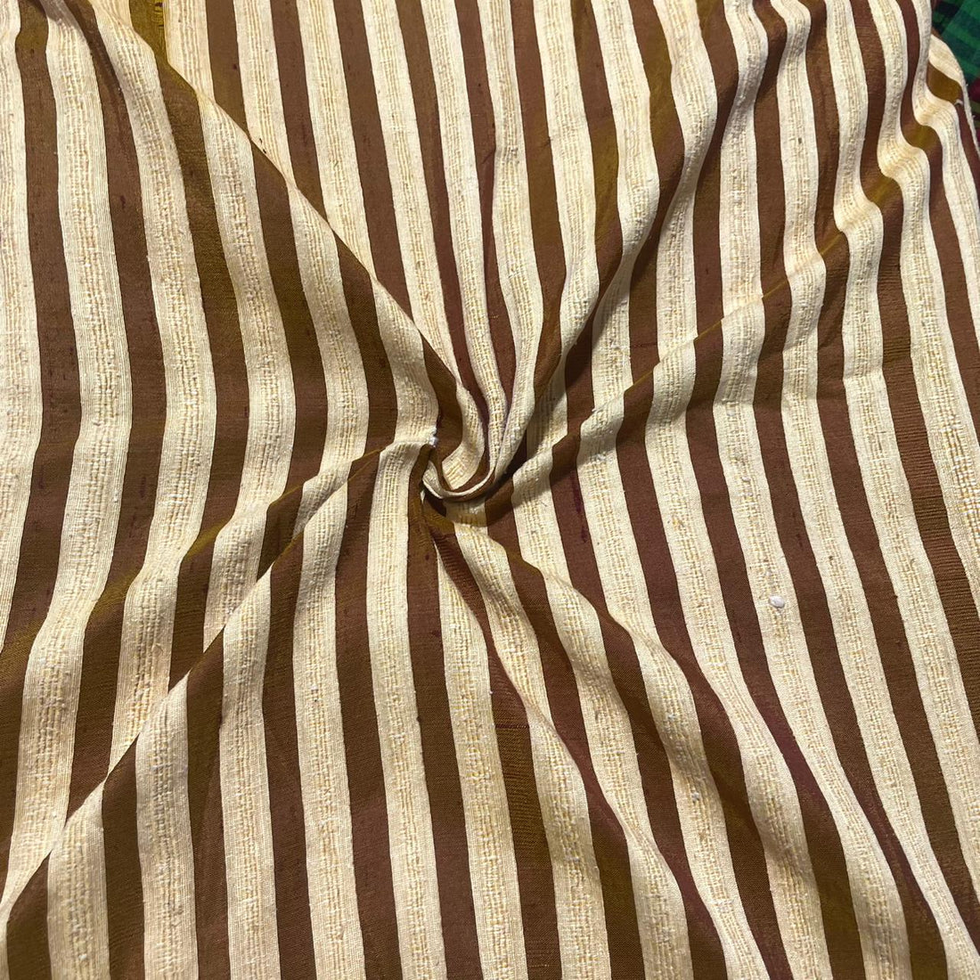 Raw Silk Dupion-Cream & Brown-Stripes