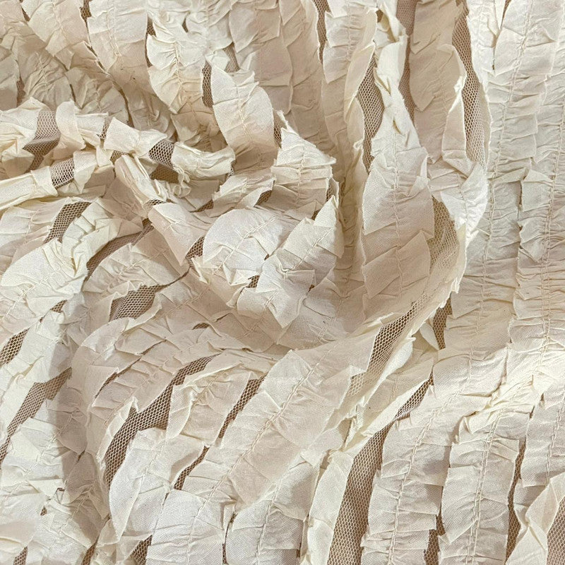 Cotton Net Cream Frill Yarn Dyed Fabric OSCP417