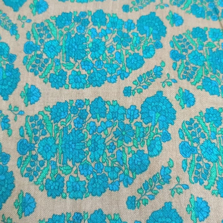 Green Flower Paisley  Print On Tussur Silk