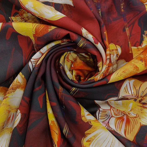 Chrome Satin Flower Print Fabric-CSPB07