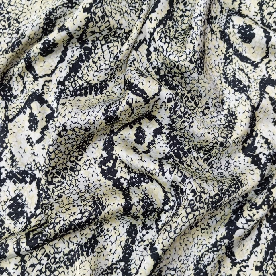 Black & Yellow Snake Print On Korean Satin KSPS123