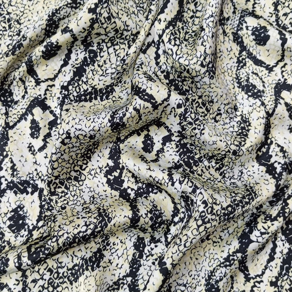 Black & Yellow Snake Print On Korean Satin KSPS123