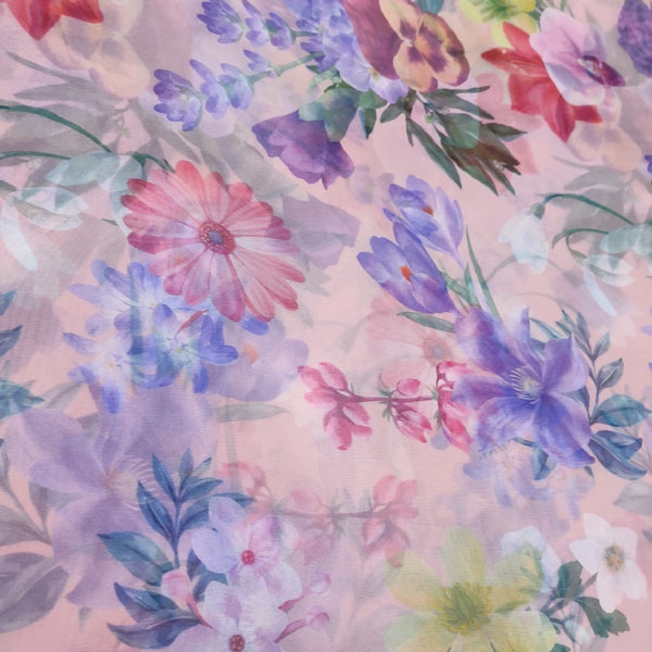Multi Flower Garden Print On Organza-ORPA60