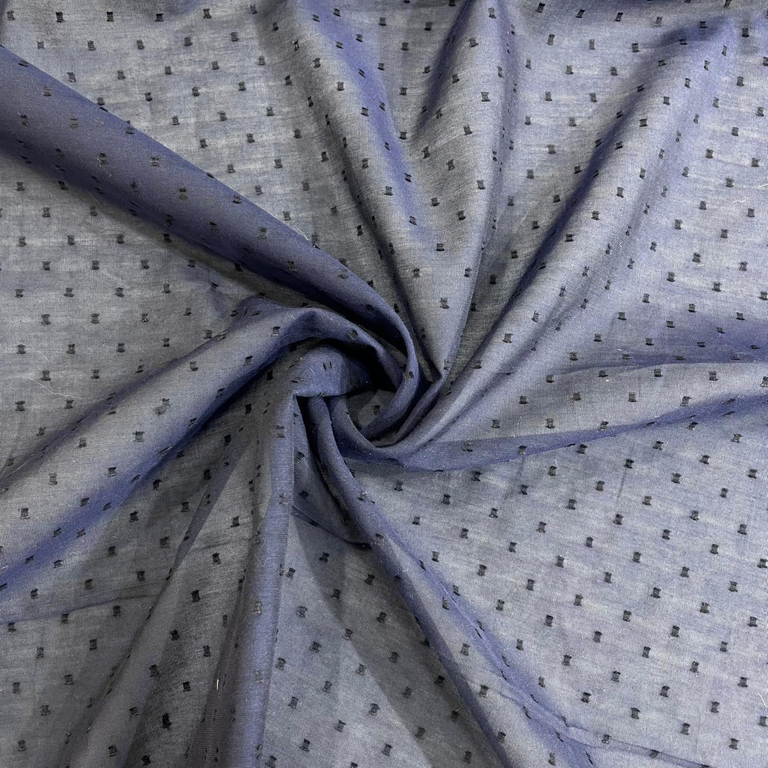 Navy Blue Cotton Silk Swiss Dotted Fabric