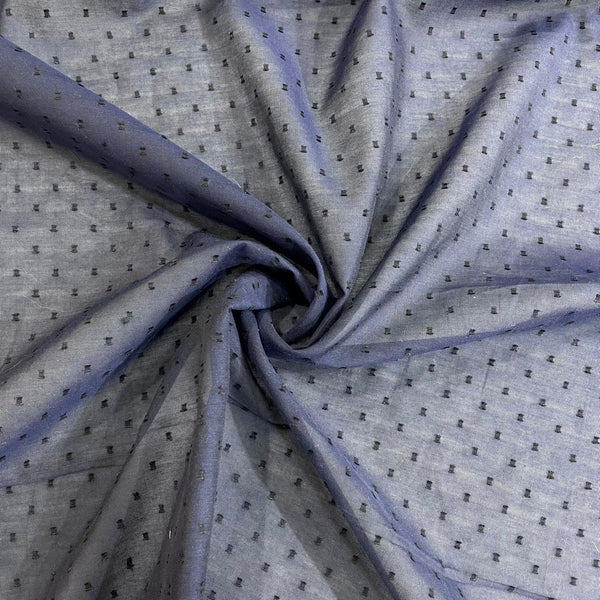 Navy Blue Cotton Silk Swiss Dotted Fabric