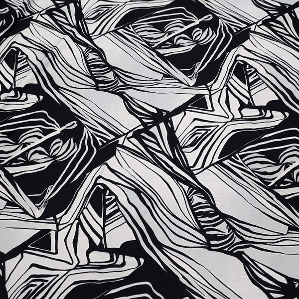 White & Black Flower Print On Crepe Satin CSPS02
