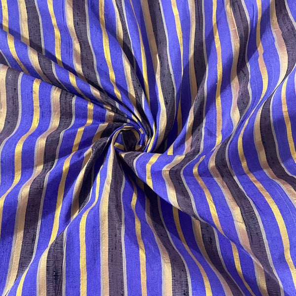 Raw Silk Dupion-Blue & Black & Yellow-Stripes