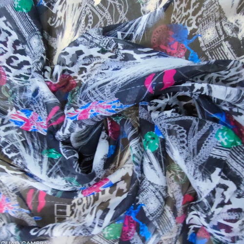 Cityscape(Black)Print On Silk Chiffon-SCPS08