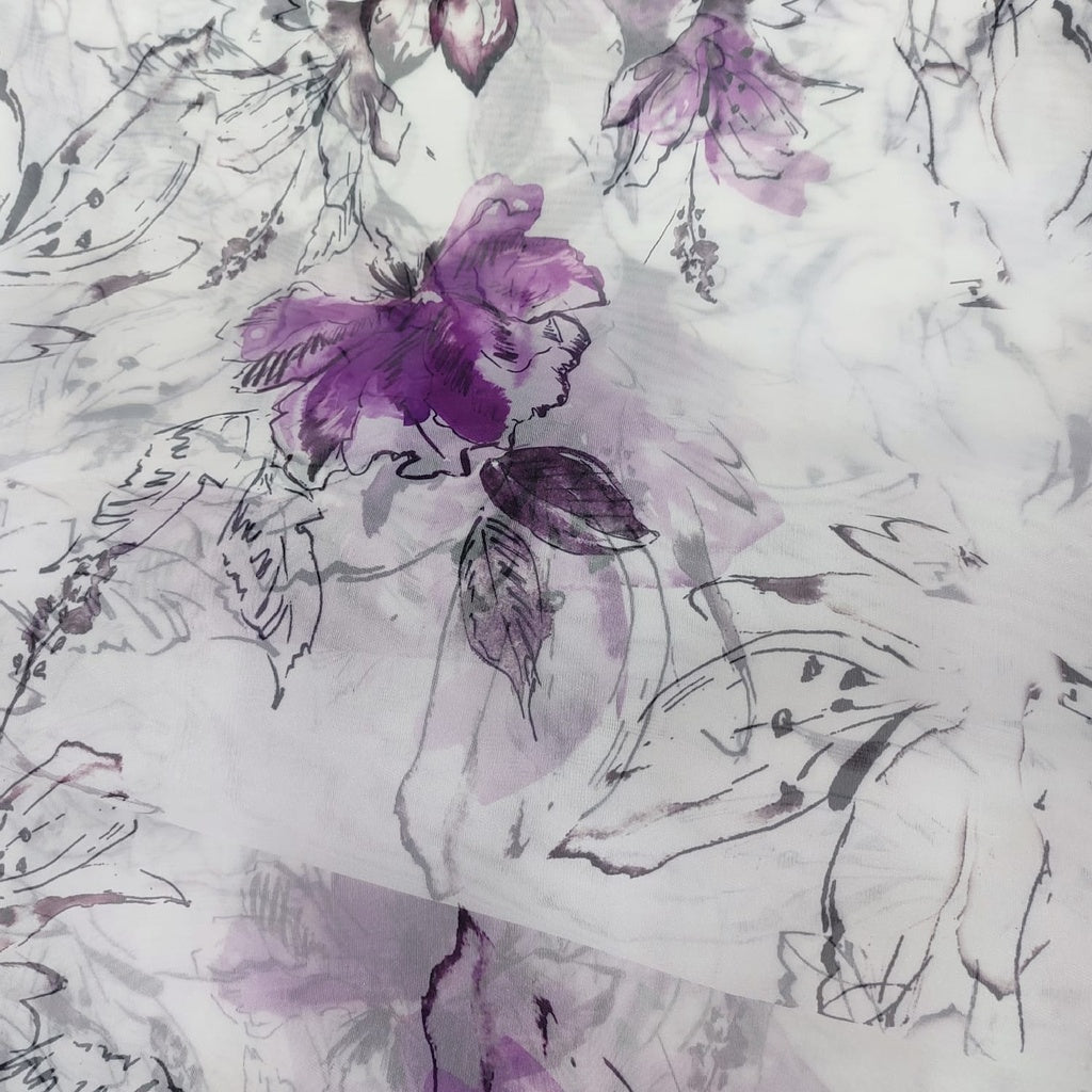 Voilet Lily Print On Organza-ORPA70