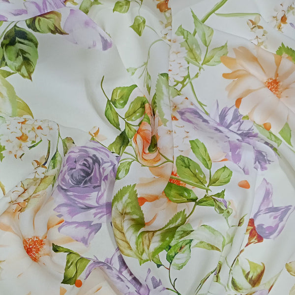 Purple Rose Floral Print On Royal Georgette RGPB16