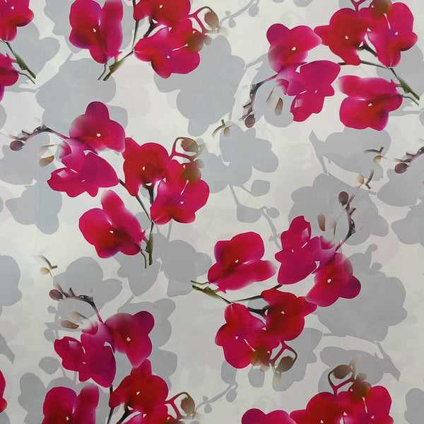 Maroon Lily Flower Print On Korean Satin KSPB53