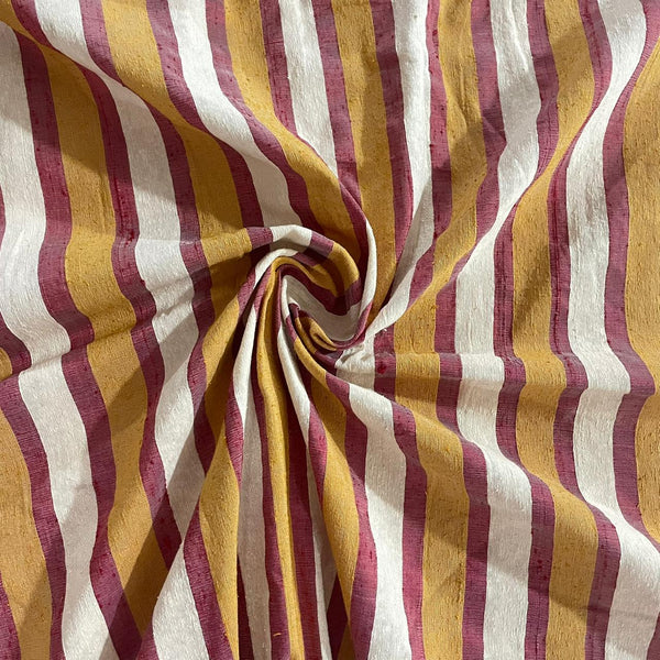 Raw Silk Dupion-Mustard & Red & White-Stripes