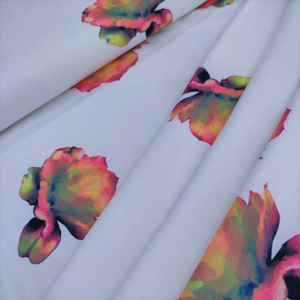 Fierce Flower (White) Print On Banana Crepe BCPS11