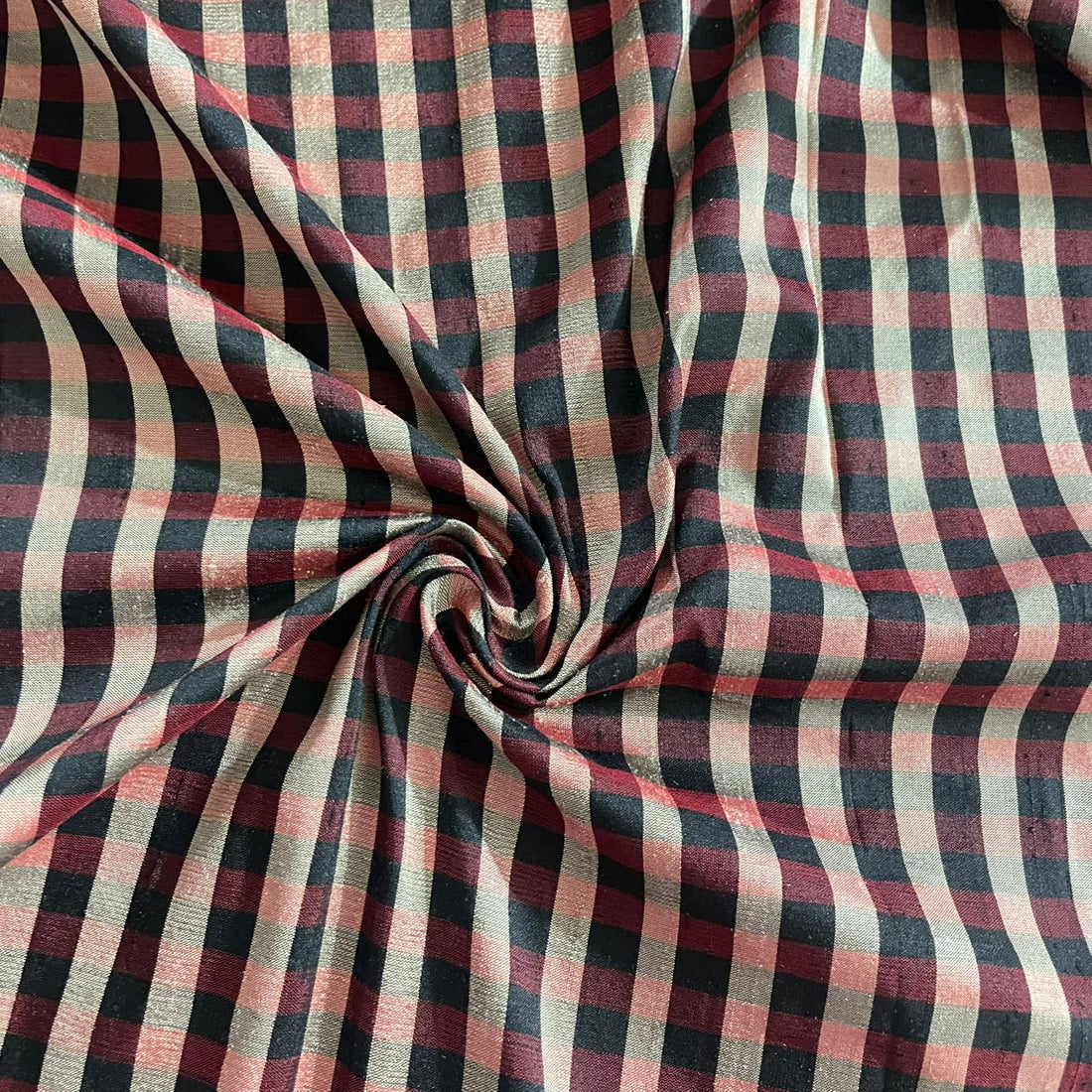 Dupion Silk Black & Red Check