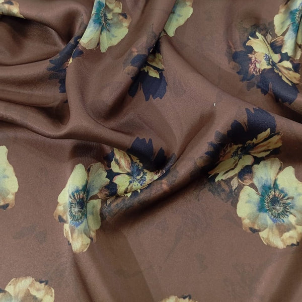 Brown Base Print On Korean Satin KSPB61