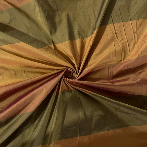 Orange, Green & Rust Stripes On Poly Taffeta