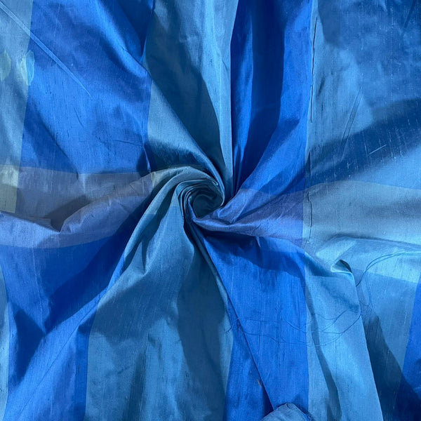 Raw Silk Dupion-Blue & Sky Blue-Check