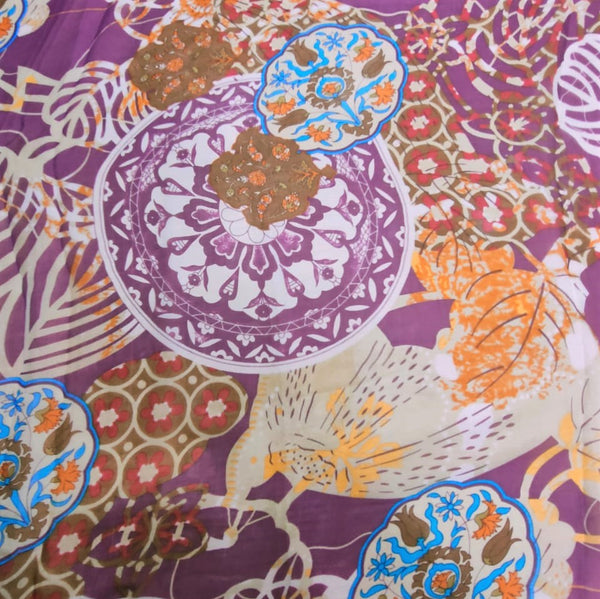 Violet Base Geometrical Print On Silk Chiffon-SCPS207