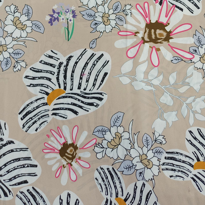 Brown Base Floral Print On Korean Satin-KSPB89