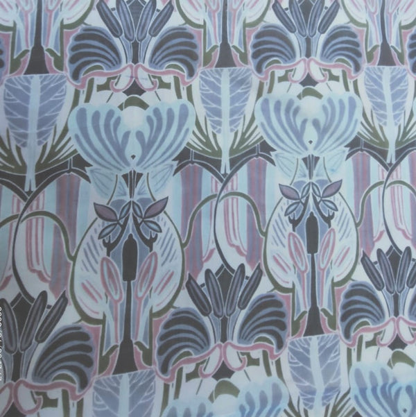 Blue Lilas Print On Silk Chiffon-SCPS232