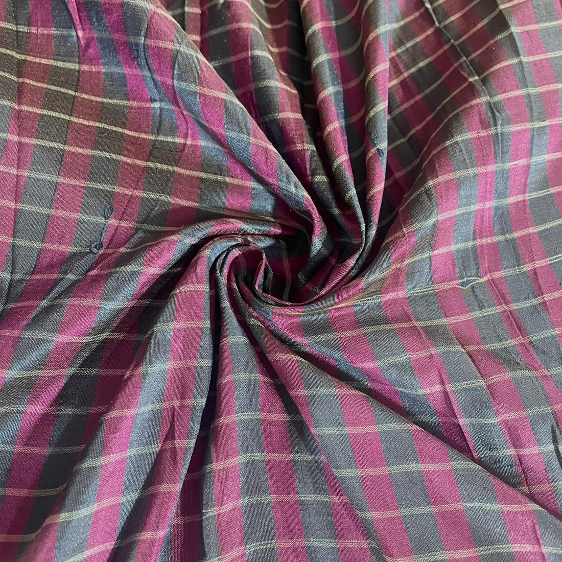Dupion Silk -Black & Violet'-Check