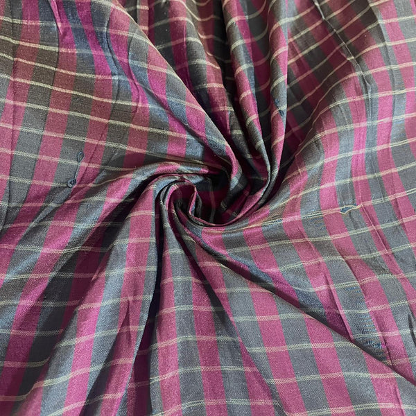 Dupion Silk -Black & Violet'-Check